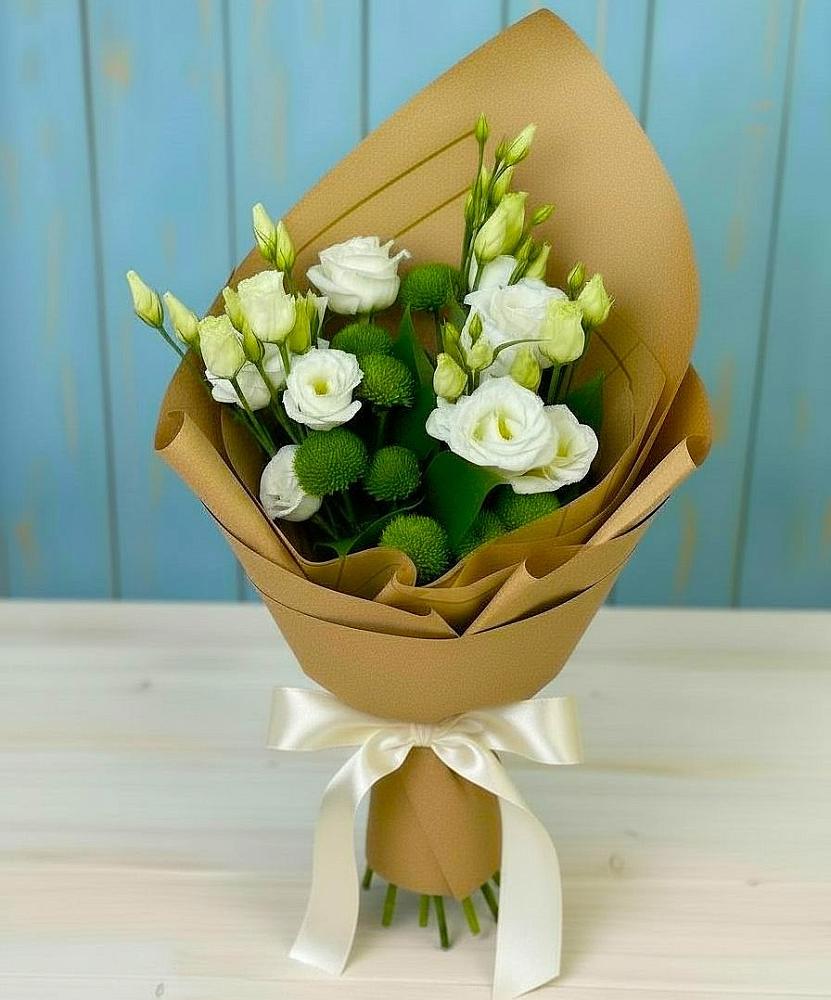 Букет цветов из: Хризантемы и Лизиантусы в Терезе