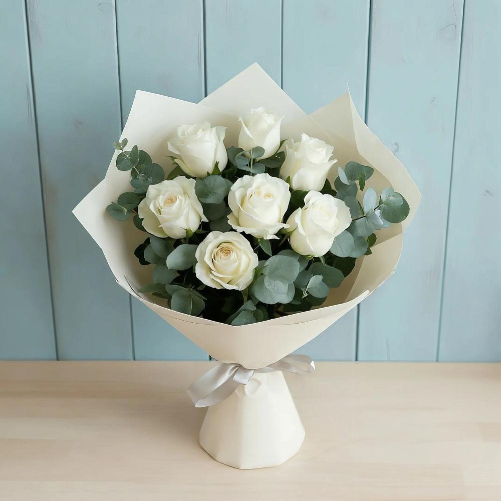 Букет Белые розы в Эвкалипте в Терезе