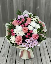 Букет цветов из:  Альстромерии, Гвоздики, Розы и Хризантемы #REPLACE_PRED# Терезе
