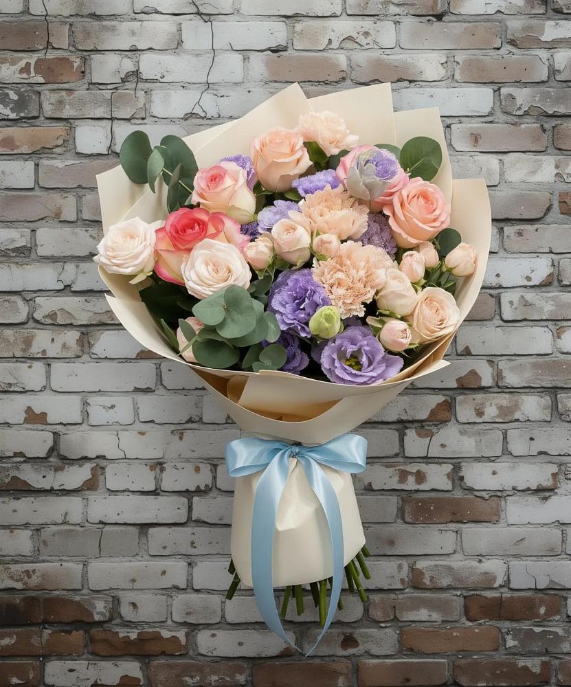 Букет цветов из: Розы, Лизиантусы и Гвоздики в Терезе